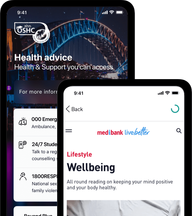 Screenshot of the Wellbeing section of the ahm OSHC app