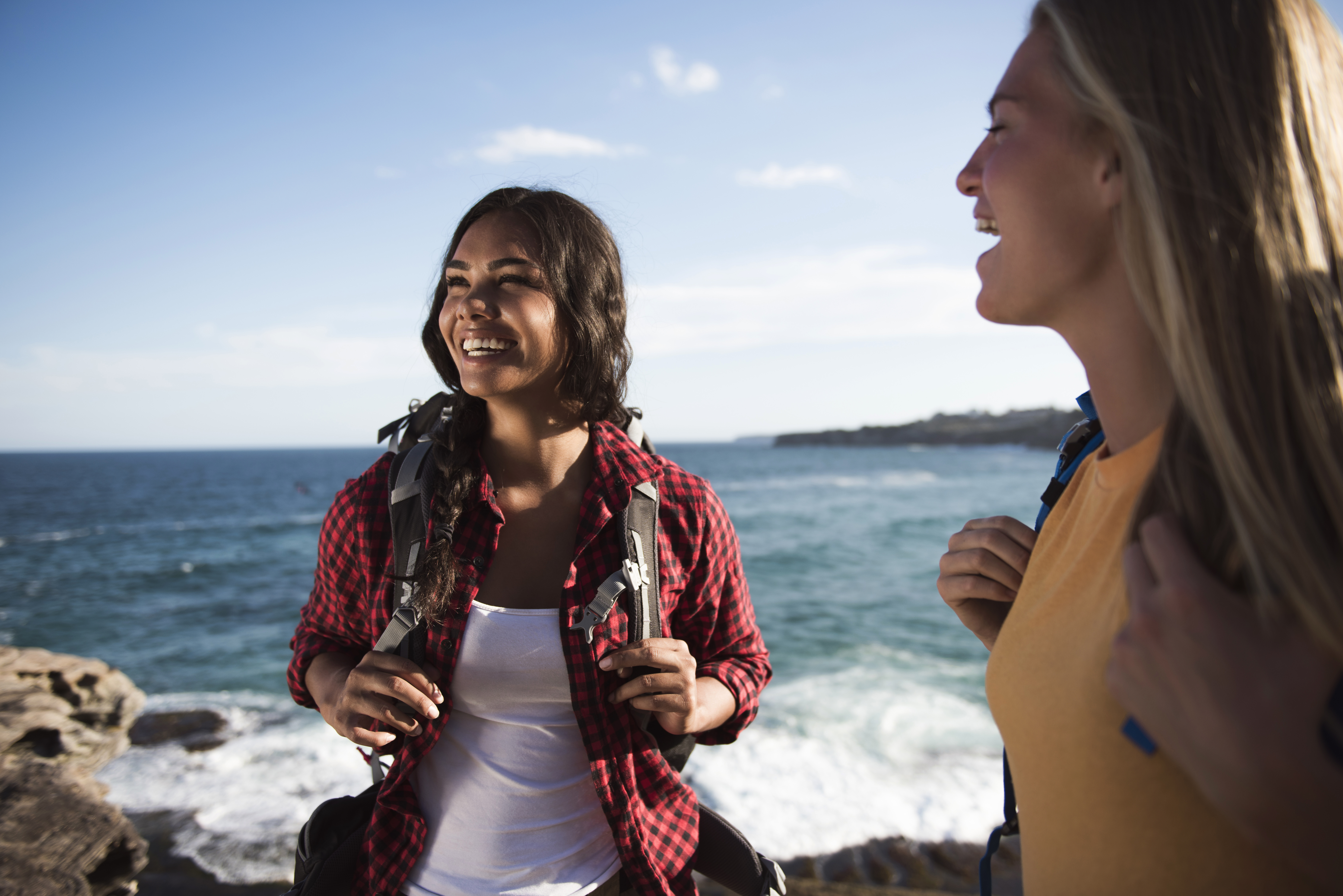 Two international student traveling outdoors